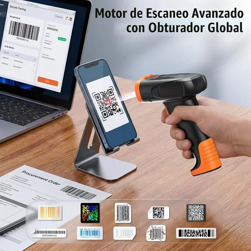 Vista 4 de Tera Escáner de código de barras inalámbrico de mano: con batería de polímero de litio de 2200 mAh funciona con Bluetooth 2.4G inalámbrico USB