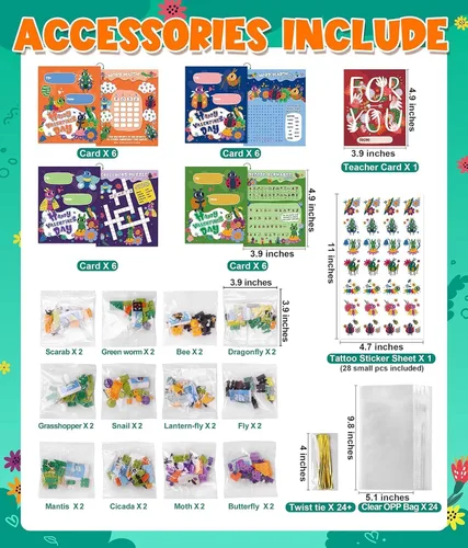 Vista 3 de Colplay - Juego de 24 bloques de construcción de insectos para el día de San Valentín Include Insect Building Blocks with Valentines Cards