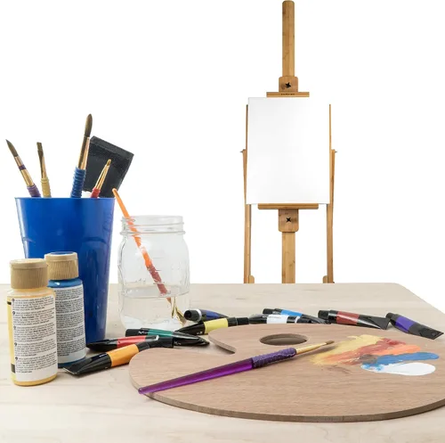 Vista 8 de Pacific Arc Caballete de estudio profesional de bambú con ruedas y bandeja central, lienzos de 89 pulgadas para acuarelas, pintura, bocetos, dibujo