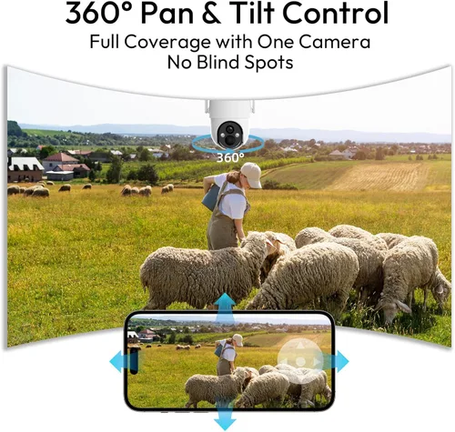 Vista 6 de Rraycom Cámara de seguridad celular 4G LTE inalámbrica para exteriores, sin WiFi, con energía solar, vista en vivo de 360°, visión nocturna a