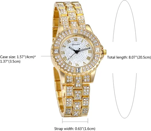 Vista 6 de JewelryWe Women Watches Gold Tone Alloy Rhinestone Quartz Watch Stylish Bling Dress Watch Wristwatches for Halloween
