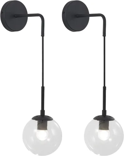 Vista 14 de KCO Lighting Juego de dos apliques de pared de vidrio blanco esmerilado con globo esférico dorado de latón, luz de pared con cable ajustable