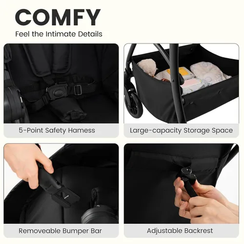 Vista 6 de INFANS Cochecito de bebé 2 en 1, cochecito convertible con moisés, asiento reversible, respaldo ajustable, plegable con una mano, cochecito compacto