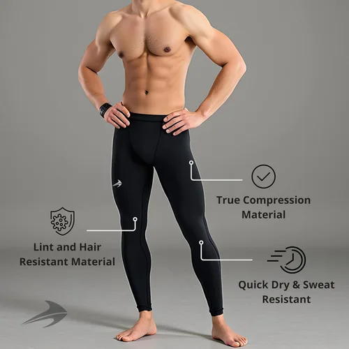 Vista 6 de CompressionZ Pantalones de compresión para hombre, para entrenamiento, deportes Leggings de capa base para correr
