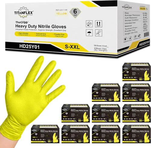 Vista 13 de TitanFlex Heavy Duty Industrial Nitrile Gloves with Raised Diamond Texture, 6-mil, Latex Free (Dark Green/Yellow)