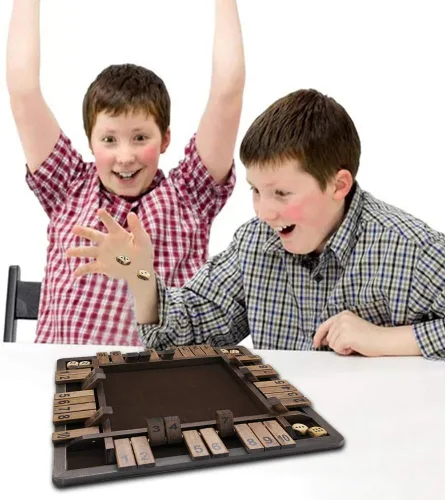 Vista 7 de Juegoal - Juego de mesa de madera «Cierra la caja» con dados para 4 jugadores, versión clásica de mesa y juego de pub, 12 pulgadas