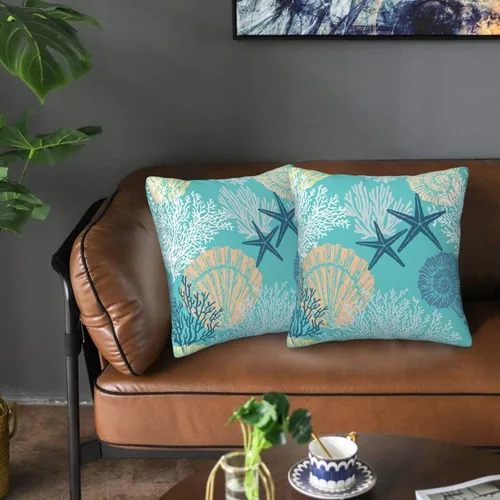 Vista 8 de Fundas de almohada de playa costera 18x18, juego de 2, fundas de almohada decorativas con diseño de estrella de mar y caballito de mar