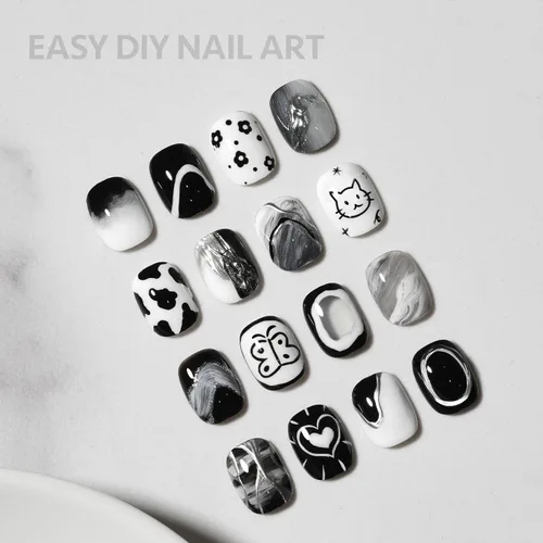 Vista 5 de GAOY - Esmalte de uñas de gel en blanco y negro, 2 piezas de 0.3 fl oz, diseño de pintura de uñas de colores clásicos con pincel fino, curado