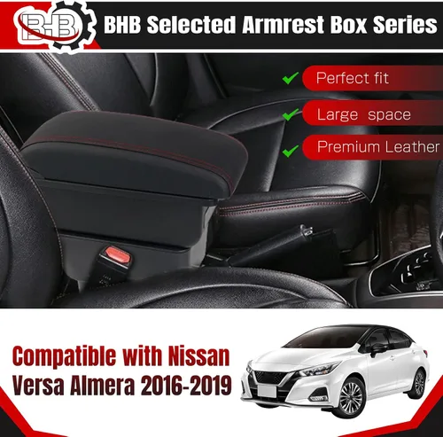 Vista 2 de BHB Caja de reposabrazos para consolas compatible con Nissan Almera Versa 2016-2019, caja de consola central, caja de reposabrazos de carga USB