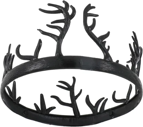 Vista 2 de King Queen - Corona de metal con cuernos redondos para el cabello, accesorios de fiesta para bodas, cumpleaños, cosplay, Halloween Negro