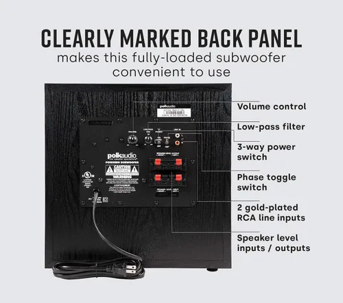Vista 5 de Polk Audio PSW10 - Subwoofer amplificado de 10 pulgadas para audio doméstico - Tecnología Power Port, hasta 100 vatios, graves potentes en diseño
