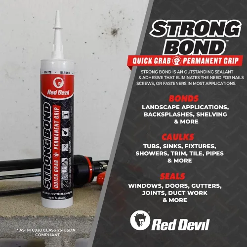 Vista 4 de Red Devil 0956 Strong Bond Hybrid Polymer Adhesivo y sellador de construcción, 9 onzas, blanco, 1 paquete