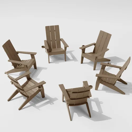 Vista 16 de MXIMU Silla Adirondack moderna resistente a la intemperie con portavasos, sillas de gran tamaño para hogueras Adorondic de plástico al aire libre