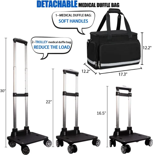 Vista 6 de Gatycallaty Bolso Médico Rodante con Ruedas, Bolso de Viaje, Trolley, Duffel, para Enfermeras, EMT, CNA, RN, Vacío para Primeros Auxilios, Respuesta