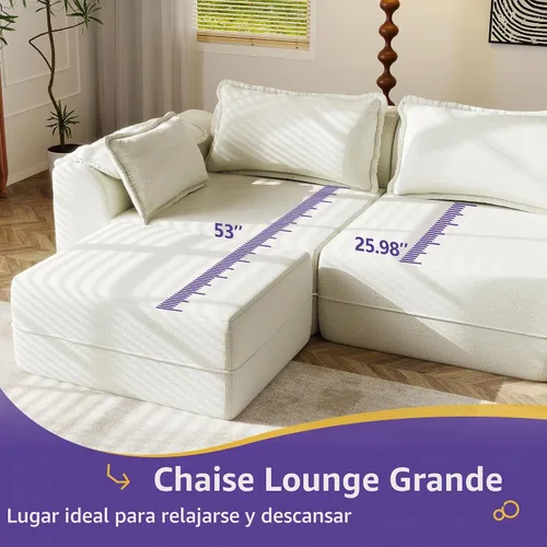 Vista 5 de Hobestluk Cloud - Sofá individual de espuma viscoelástica con asiento profundo, sofá en forma de L con funda extraíble, sofá grande para sala