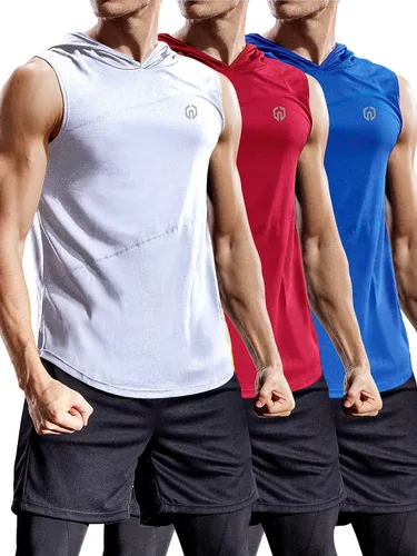 Vista 13 de Neleus - Camiseta sin mangas deportiva Dry Fit para correr con capucha