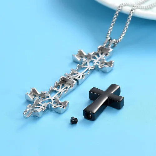 Vista 5 de Oinsi Collar de cremación con cruz de corazón de eternidad para cenizas para mujeres y hombres, de acero inoxidable, recuerdo conmemorativo, collar