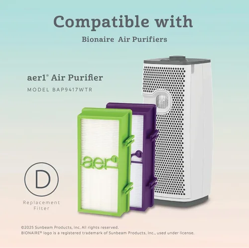 Vista 4 de Bionaire oficial - Filtro de aire de repuesto AER1 True HEPA para eliminar alérgenos, captura polvo, polen, humo y caspa de mascotas, compatible