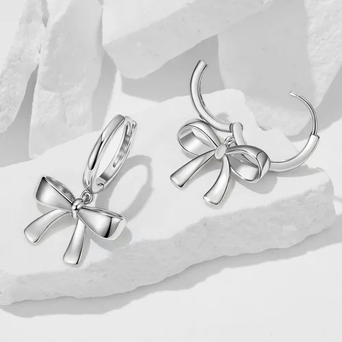 Vista 7 de Aretes de lazo para mujer, ligeros, hipoalergénicos, plateados, dorados, aretes colgantes para mujer, joyería de moda para regalo