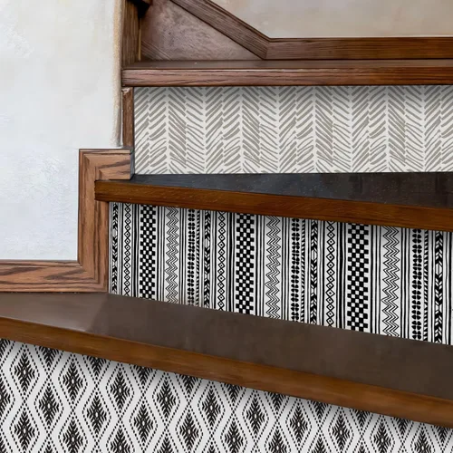 Vista 6 de funlife 3 tiras autoadhesivas para elevadores de escalera, autoadhesivas, estilo bohemio, decoración para escaleras, 39.37 x 7.09 pulgadas, bohemio