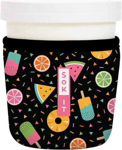 Vista 178 de Sok It IceCreamSok - Funda de neopreno aislada (flores abstractas, pintas de helado cónicas)