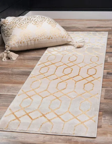 Vista 37 de Marilyn Monroe Glam Collection - Alfombra de área con diseño enrejado (2 x 3 pies, rectangular, azul marino y dorado)
