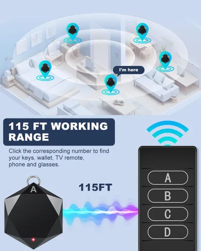 Vista 3 de Elecpow Localizador de llaves con sonido, 85 dB+Rf buscador remoto con 164 pies. Buscador de control remoto de TV inalámbrico para llaves, cartera
