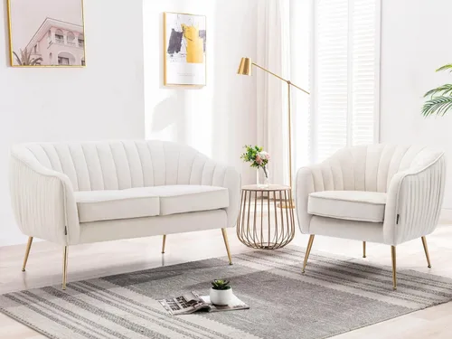 Vista 3 de Silla de Acento de Terciopelo, Silla Moderna de Barril, Sillas con Brazos para Sala de Estar y Dormitorio, Acabado Dorado, Beige