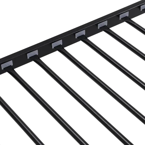 Vista 4 de EMKK Literas de metal tamaño individual con escalera y barandilla de longitud completa, marco de cama de metal negro, no necesita somier, firme