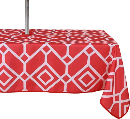 Vista 32 de LUSHVIDA Mantel cuadrado para exteriores con agujero para sombrilla y cremallera, 54 x 54 pulgadas, color negro, lavable, impermeable, a prueba
