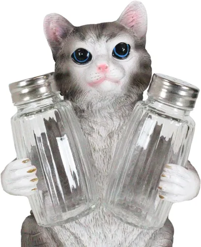 Vista 6 de Ebros Gift Gatito felino peludo de cristal para salero y pimentero, figura de 8.25 pulgadas de alto, loco para gatos, gatito, decoración de mascotas