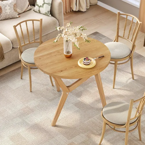 Vista 5 de Flieks Mesa auxiliar redonda 2 en 1 transformadora con altura ajustable, 16.5 pulgadas para mesa de café, 29.5 pulgadas para mesa de cóctel, madera