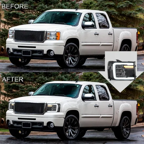 Vista 5 de VLAND Conjunto de Faros Compatible con GMC Sierra 2007-2013 1500HD 2500HD 3500HD, LED Completo, Plug-and-play, Cuenco Reflector