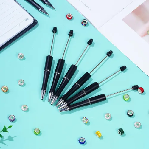 Vista 5 de jiebor 50 bolígrafos de cuentas de plástico negros con tinta negra de bola DIY lindos y geniales para bricolaje, regalo de boda, graduación