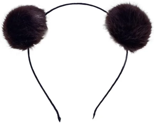 Vista 15 de BAOBAO - Diadema de piel de conejo sintética esponjosa con orejas de gato, panda, fiesta de Navidad, cosplay Negro
