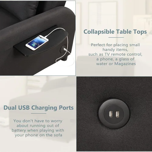 Vista 8 de Sofá cama extraíble 3 en 1, sofá cama convertible con 2 bolsillos laterales para mesa de ala y carga USB para tela de línea de siesta para sala