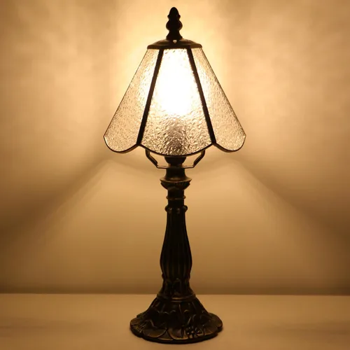 Vista 5 de Tiffany Style Table Lamp White Diamond Stained Glass Lamp 14 Inch Small Lamp,Desk Lamps,6X6X14 Inch,Bronze Resin Base, Antique Lamp,Mini Accent