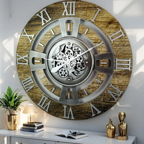 Vista 22 de ImprovingLife The Gears Reloj de pared con engranajes móviles reales línea Inglaterra (Verde Aguamarina, 24 pulgadas (60 cm))