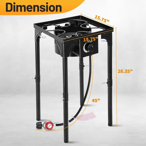Vista 8 de Estufa de Camping al Aire Libre FSUON, 130000 BTU, Quemador de Alta Presión Individual, Cocina de Gas Propano con Patas Desmontables, Regulador