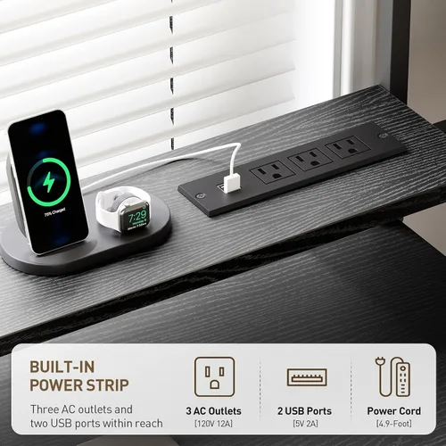 Vista 4 de RALGEND Escritorio para juegos en forma de L con estantería, escritorio reversible para computadora de 52 pulgadas con luz LED y toma de corriente