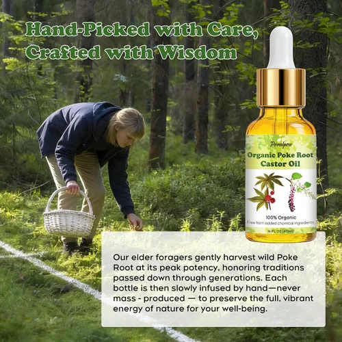Vista 4 de Aceite orgánico de raíz de poke y ricino – Fragancia de menta – Apoya quistes, forúnculos, fibromas, ganglios linfáticos inflamados y salud