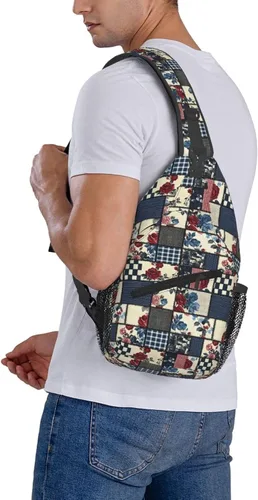 Vista 6 de Small Crossbody Bags for Women Men - Vintage Plaid Rose Print Adjustable Shoulder Bag Fanny Packs Belt Sling Bag Crossbody Purses Backpack for
