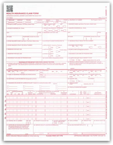 Vista 2 de Formularios de reclamo CMS 1500. HCFA (Versión 02/12). 250 por resma 100