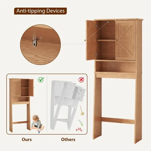 Vista 5 de Over The Toilet Storage Cabinet,Wood Organizer with Barn Door Natural