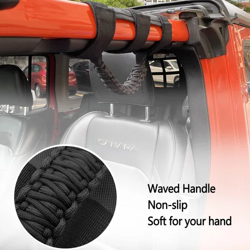 Vista 4 de 2x Asas de Agarre de Barra Enrollable para Jeep Wrangler YJ TJ JK JKU JL JLU Sports Sahara Freedom Rubicon Unlimited X Gladiator JT 1955-2022 Negro