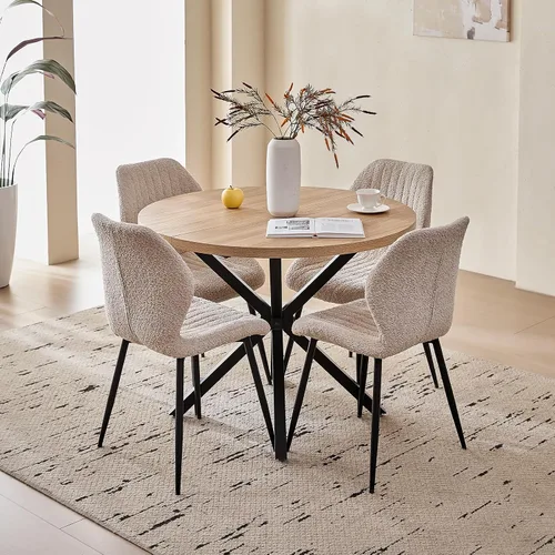 Vista 9 de Juego de mesa de comedor redonda de 39 pulgadas para 4, mesa Beige