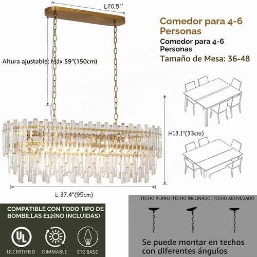Vista 3 de Candelabro rectangular de cristal K9 dorado de 37.4 pulgadas