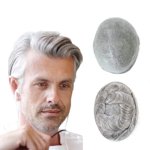Vista 15 de HAIR NATURE Toupee para hombres, sistemas de reemplazo de cabello humano, 0.001 in piel ultra fina V-looped Jet Black piezas de cabello 8x10#1