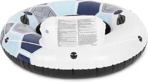 Vista 6 de Bestway 15496 CoolerZ Rapid Rider Inflatable River Lake Pool Inner Tube Float with Built in Backrest and Wrap Around Grab Rope, Blue Hexagon