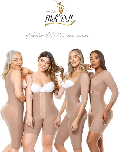 Vista 8 de Melibelt 2031 Fajas Colombianas Reductoras Y Moldeadoras - Fajas moldeadoras de reloj de arena para mujer con mangas y brasier Reloj de Arena
